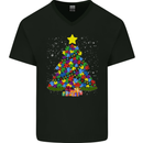 Autism Christmas Tree Autistic Awareness Mens V-Neck Cotton T-Shirt Black