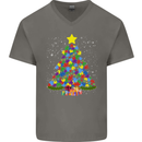 Autism Christmas Tree Autistic Awareness Mens V-Neck Cotton T-Shirt Charcoal