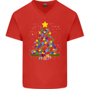 Autism Christmas Tree Autistic Awareness Mens V-Neck Cotton T-Shirt Red