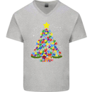Autism Christmas Tree Autistic Awareness Mens V-Neck Cotton T-Shirt Sports Grey