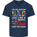 Autism Dad Autistic Fathers Day ASD Mens V-Neck Cotton T-Shirt Navy Blue