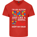 Autism Dad Autistic Fathers Day ASD Mens V-Neck Cotton T-Shirt Red