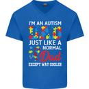 Autism Dad Autistic Fathers Day ASD Mens V-Neck Cotton T-Shirt Royal Blue