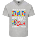 Autism Dad Autistic Fathers Day ASD Mens V-Neck Cotton T-Shirt Sports Grey