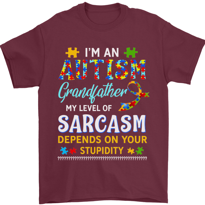 Autism Grandfathers Day Autistic ASD Mens T-Shirt Cotton Gildan Maroon