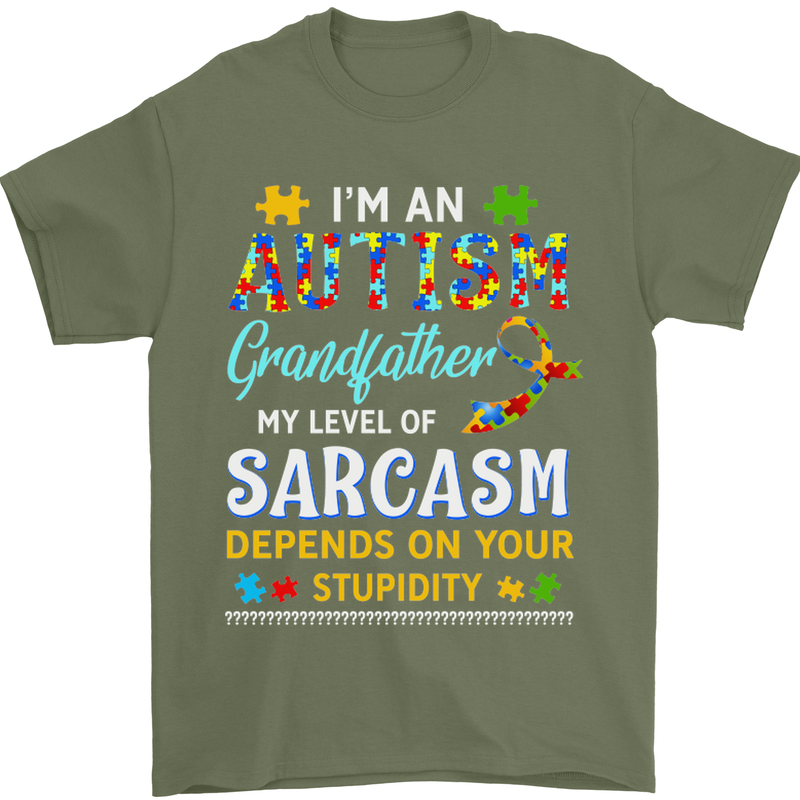Autism Grandfathers Day Autistic ASD Mens T-Shirt Cotton Gildan Military Green