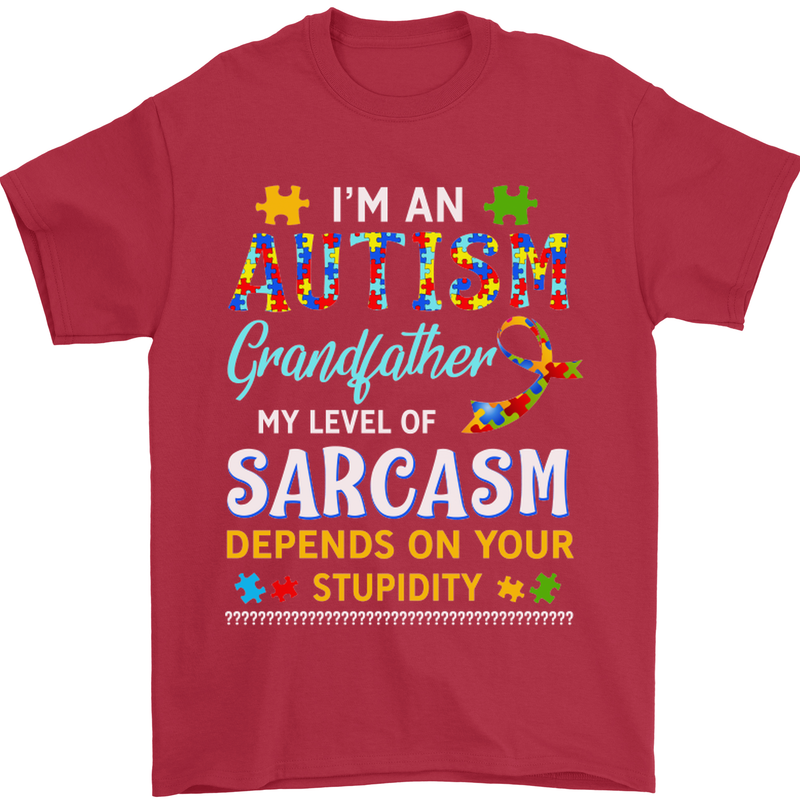 Autism Grandfathers Day Autistic ASD Mens T-Shirt Cotton Gildan Red