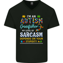 Autism Grandfathers Day Autistic ASD Mens V-Neck Cotton T-Shirt Black
