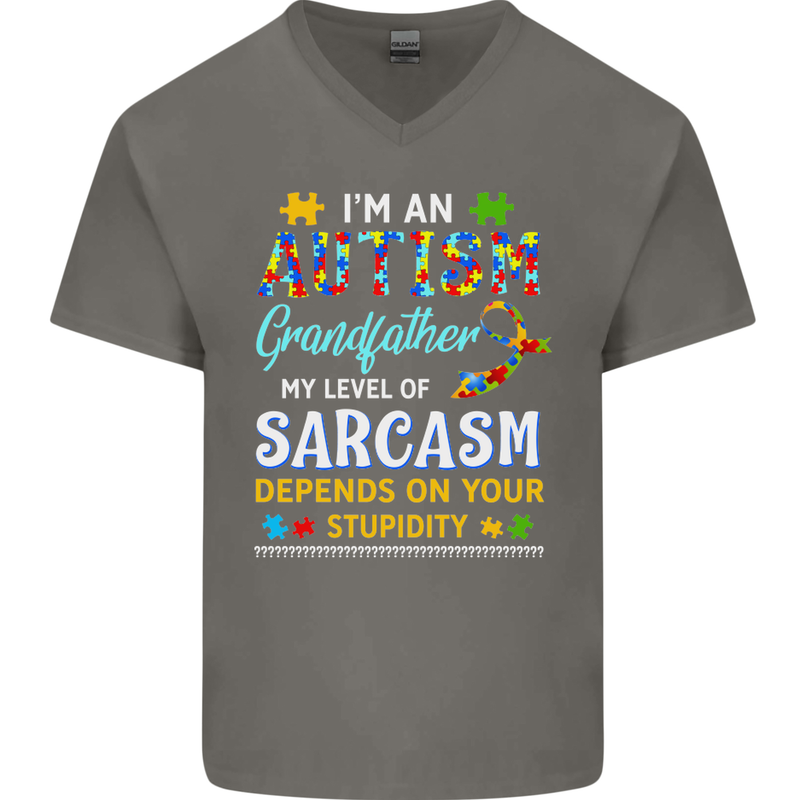 Autism Grandfathers Day Autistic ASD Mens V-Neck Cotton T-Shirt Charcoal