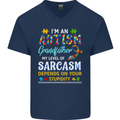 Autism Grandfathers Day Autistic ASD Mens V-Neck Cotton T-Shirt Navy Blue