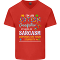 Autism Grandfathers Day Autistic ASD Mens V-Neck Cotton T-Shirt Red