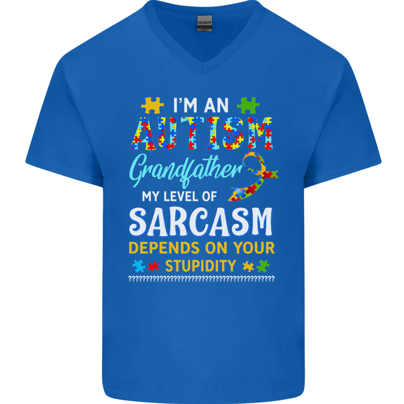 Autism Grandfathers Day Autistic ASD Mens V-Neck Cotton T-Shirt Royal Blue