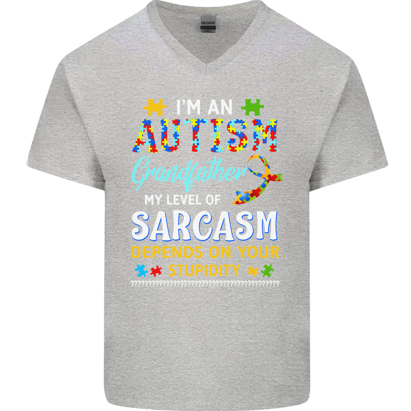 Autism Grandfathers Day Autistic ASD Mens V-Neck Cotton T-Shirt Sports Grey