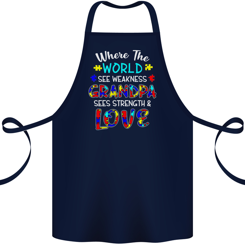 Autism Grandpa Sees Love Strength Autistic Cotton Apron 100% Organic Navy Blue