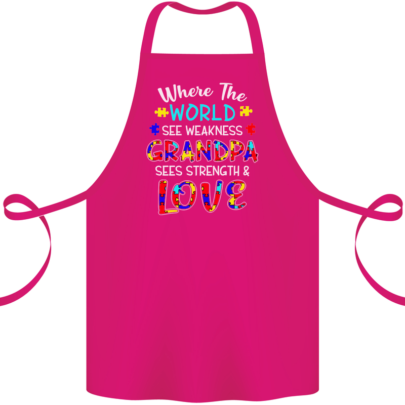 Autism Grandpa Sees Love Strength Autistic Cotton Apron 100% Organic Pink