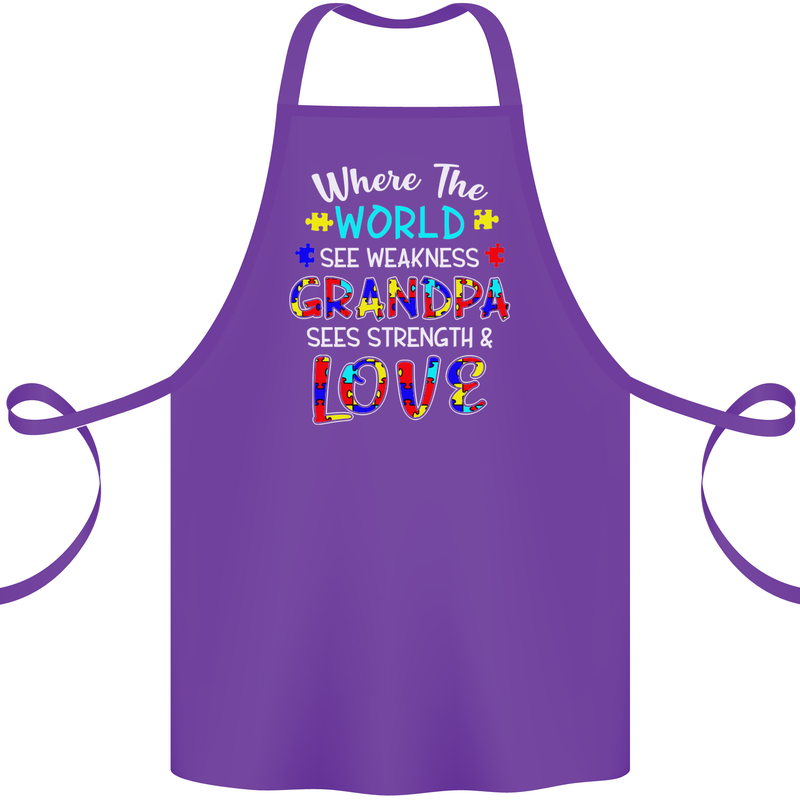 Autism Grandpa Sees Love Strength Autistic Cotton Apron 100% Organic Purple