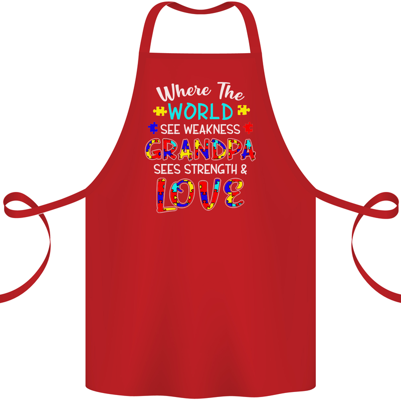 Autism Grandpa Sees Love Strength Autistic Cotton Apron 100% Organic Red