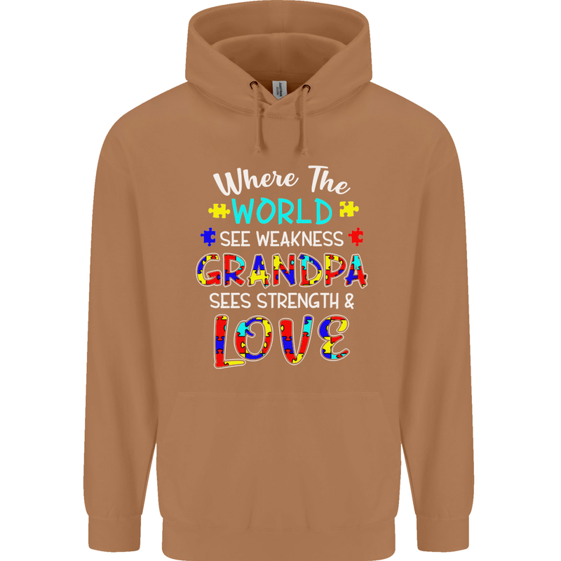 Autism Grandpa Sees Love Strength Autistic Mens 80% Cotton Hoodie Caramel Latte