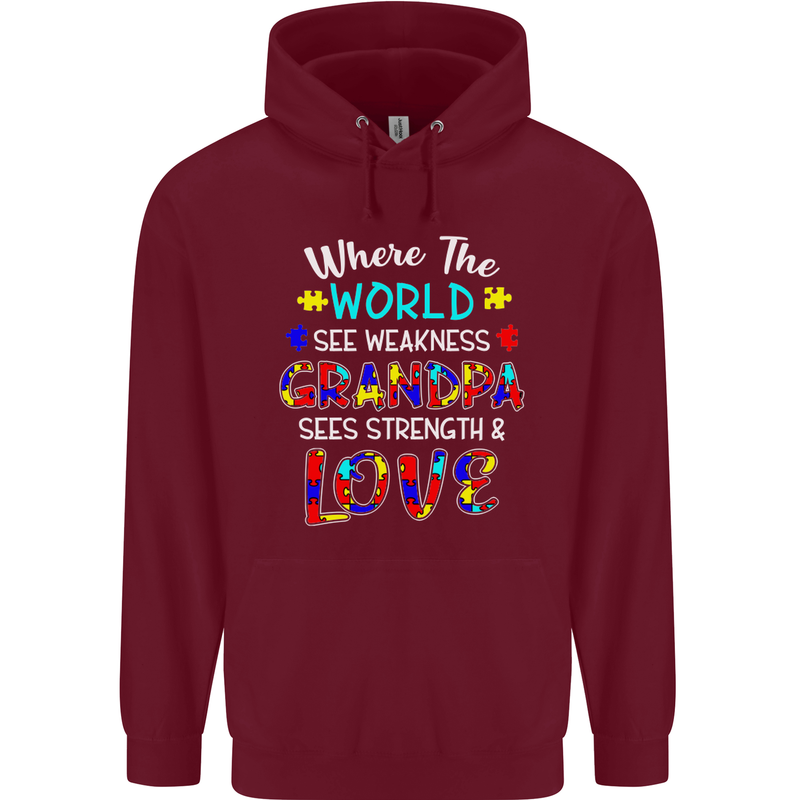 Autism Grandpa Sees Love Strength Autistic Mens 80% Cotton Hoodie Maroon