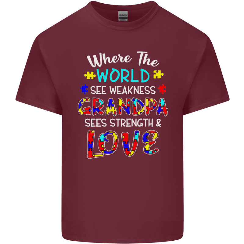 Autism Grandpa Sees Love Strength Autistic Mens Cotton T-Shirt Tee Top Maroon