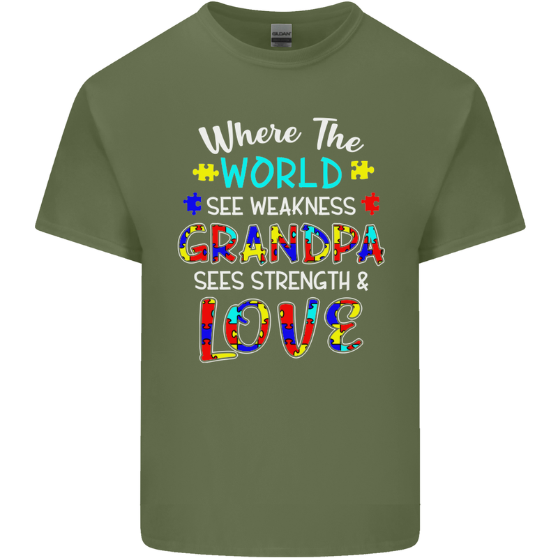 Autism Grandpa Sees Love Strength Autistic Mens Cotton T-Shirt Tee Top Military Green