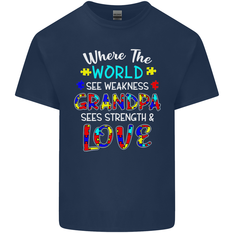 Autism Grandpa Sees Love Strength Autistic Mens Cotton T-Shirt Tee Top Navy Blue