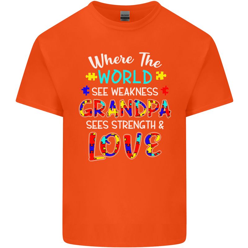Autism Grandpa Sees Love Strength Autistic Mens Cotton T-Shirt Tee Top Orange