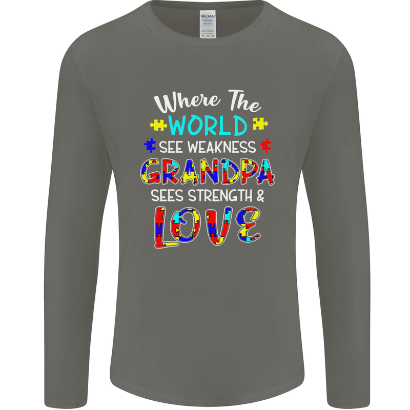 Autism Grandpa Sees Love Strength Autistic Mens Long Sleeve T-Shirt Charcoal