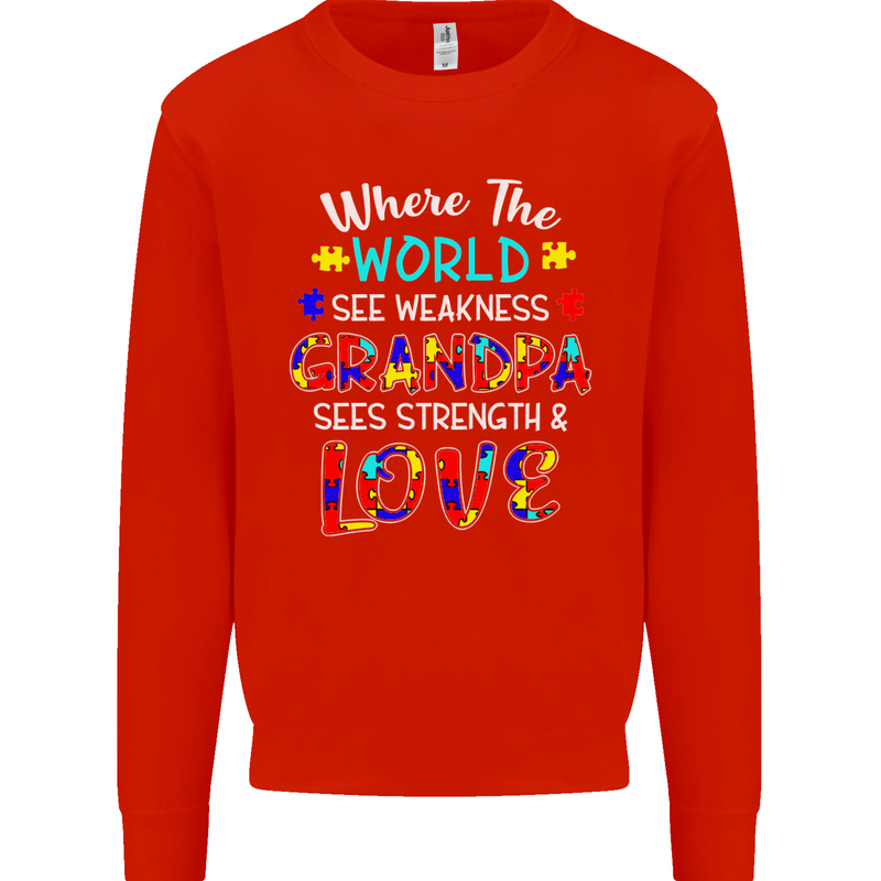 Autism Grandpa Sees Love Strength Autistic Mens Sweatshirt Jumper Bright Red