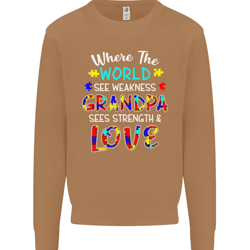 Autism Grandpa Sees Love Strength Autistic Mens Sweatshirt Jumper Caramel Latte