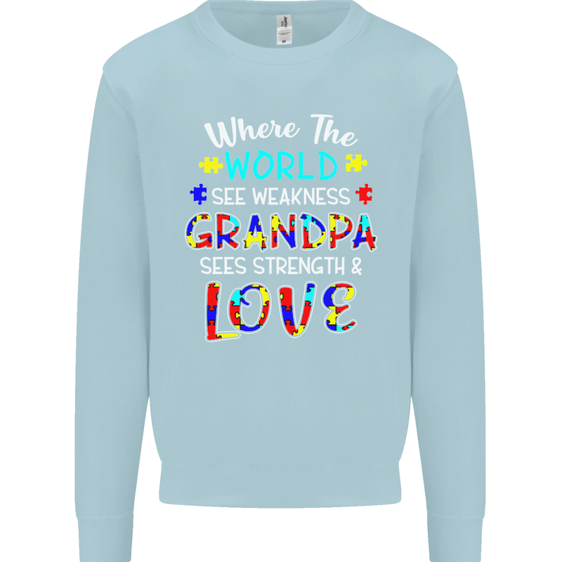 Autism Grandpa Sees Love Strength Autistic Mens Sweatshirt Jumper Light Blue