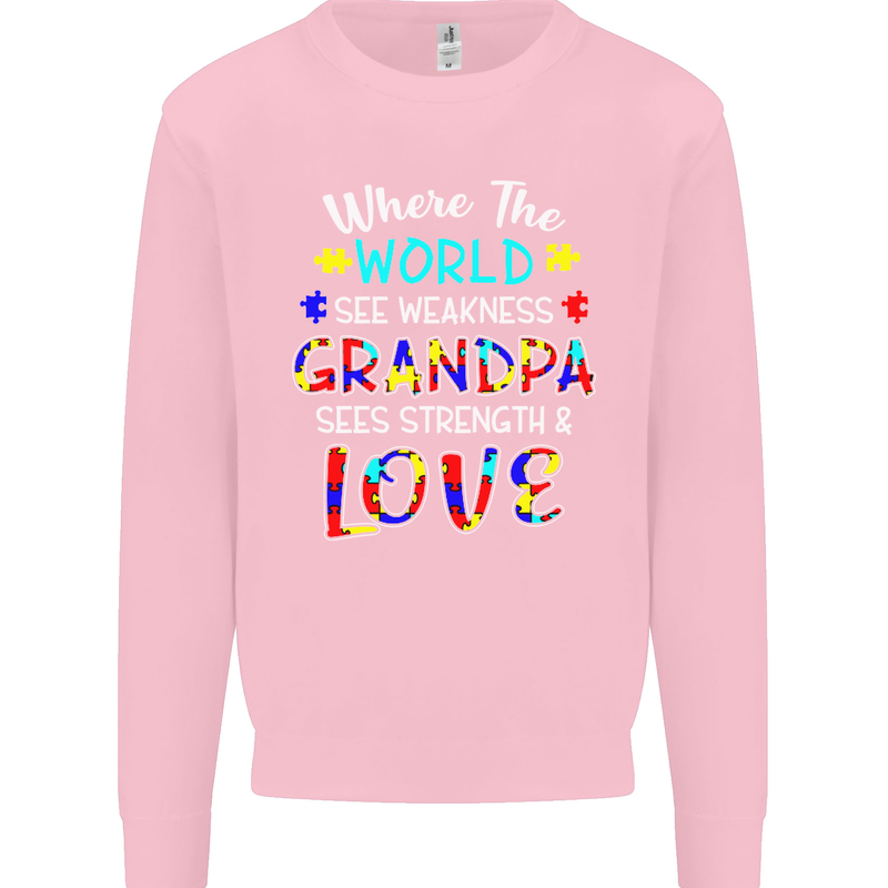 Autism Grandpa Sees Love Strength Autistic Mens Sweatshirt Jumper Light Pink