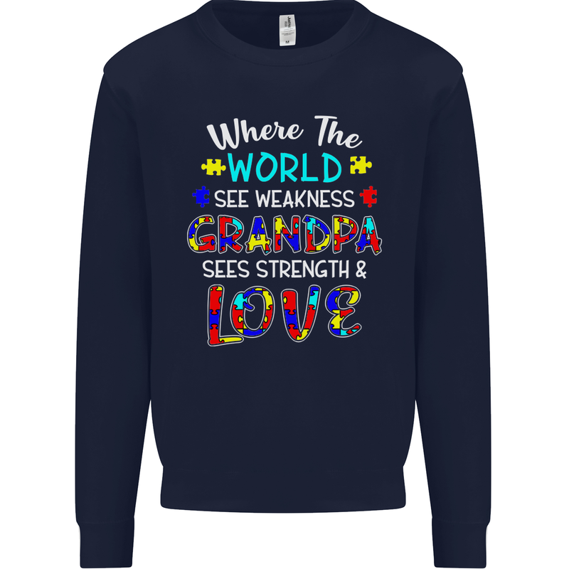 Autism Grandpa Sees Love Strength Autistic Mens Sweatshirt Jumper Navy Blue