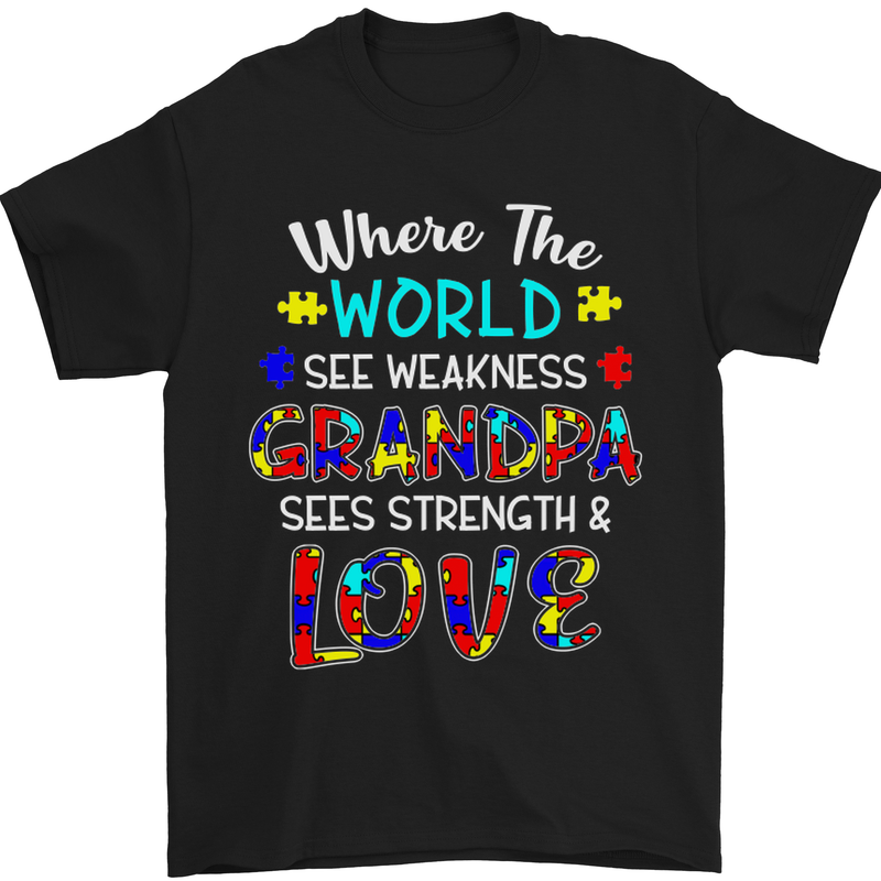 Autism Grandpa Sees Love Strength Autistic Mens T-Shirt Cotton Gildan Black