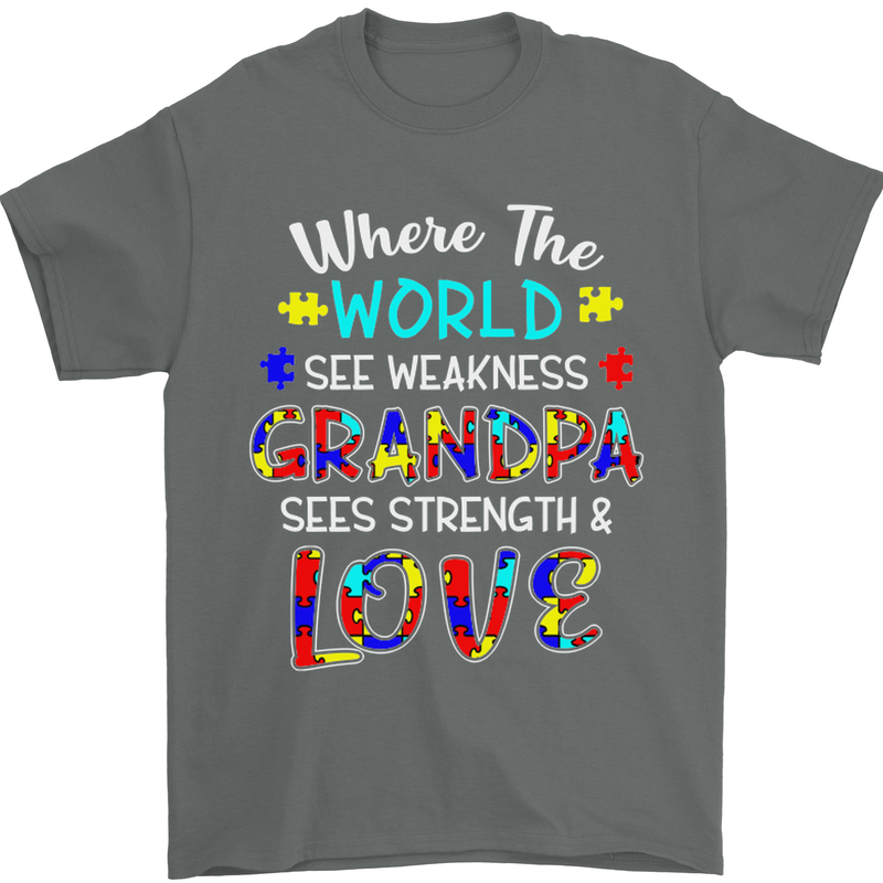 Autism Grandpa Sees Love Strength Autistic Mens T-Shirt Cotton Gildan Charcoal