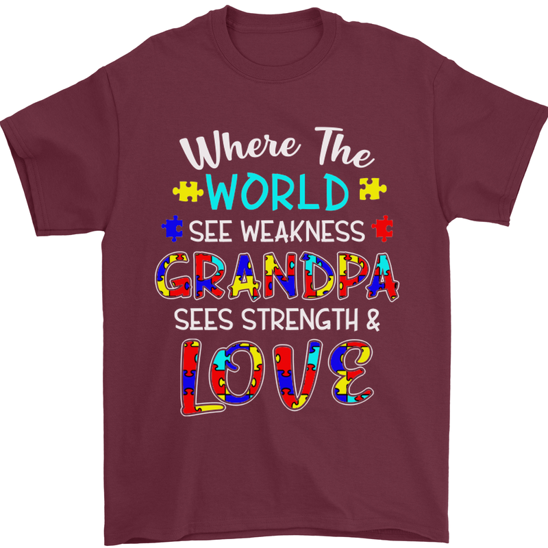 Autism Grandpa Sees Love Strength Autistic Mens T-Shirt Cotton Gildan Maroon