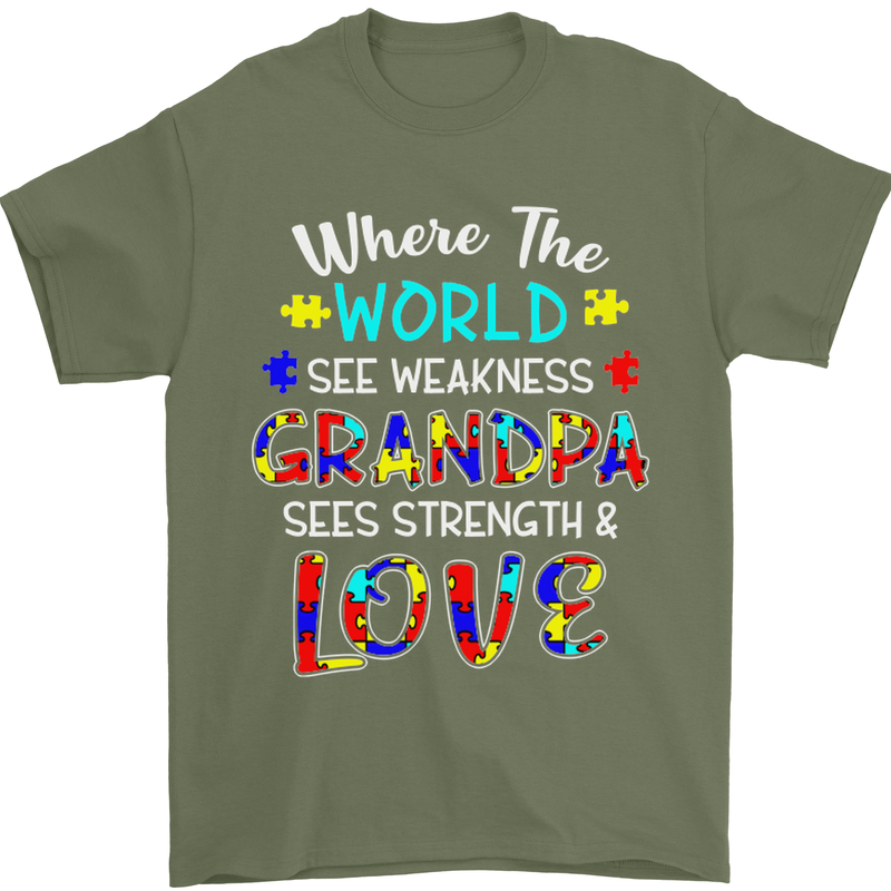 Autism Grandpa Sees Love Strength Autistic Mens T-Shirt Cotton Gildan Military Green