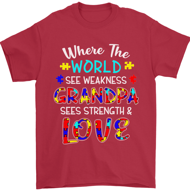 Autism Grandpa Sees Love Strength Autistic Mens T-Shirt Cotton Gildan Red
