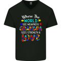 Autism Grandpa Sees Love Strength Autistic Mens V-Neck Cotton T-Shirt Black