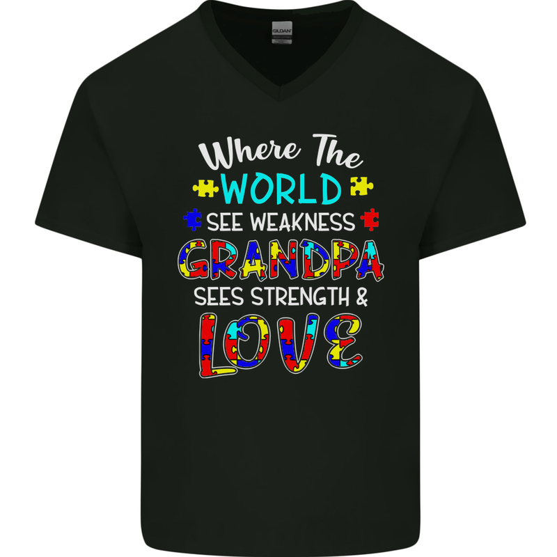 Autism Grandpa Sees Love Strength Autistic Mens V-Neck Cotton T-Shirt Black