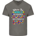 Autism Grandpa Sees Love Strength Autistic Mens V-Neck Cotton T-Shirt Charcoal