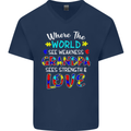 Autism Grandpa Sees Love Strength Autistic Mens V-Neck Cotton T-Shirt Navy Blue