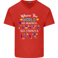 Autism Grandpa Sees Love Strength Autistic Mens V-Neck Cotton T-Shirt Red