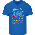 Autism Grandpa Sees Love Strength Autistic Mens V-Neck Cotton T-Shirt Royal Blue