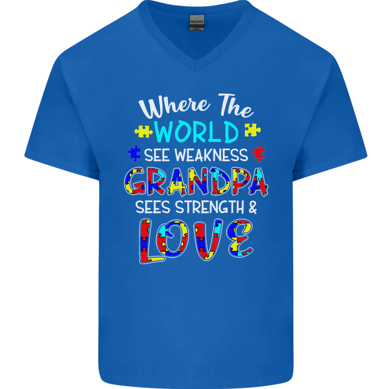 Autism Grandpa Sees Love Strength Autistic Mens V-Neck Cotton T-Shirt Royal Blue