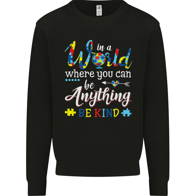 Autism In a World Be Kind Autistic ASD Kids Sweatshirt Jumper Black