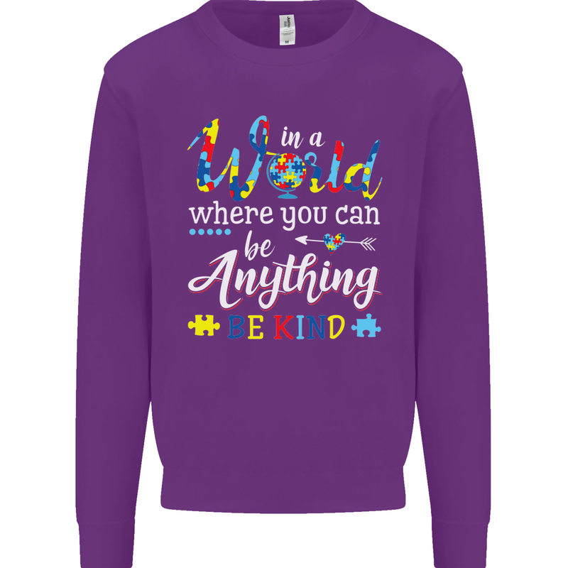 Autism In a World Be Kind Autistic ASD Kids Sweatshirt Jumper Purple