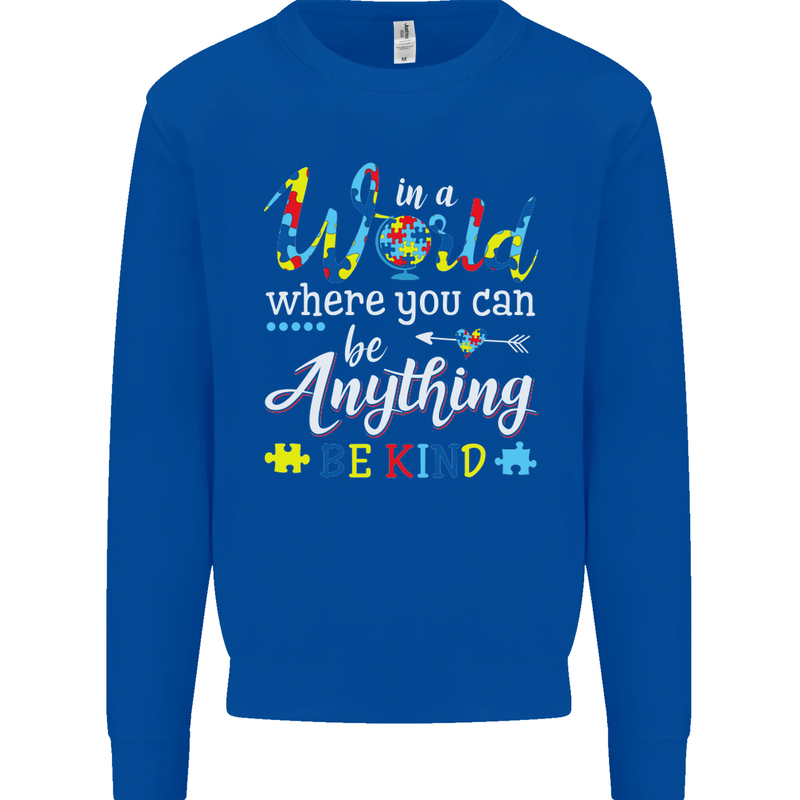 Autism In a World Be Kind Autistic ASD Kids Sweatshirt Jumper Royal Blue