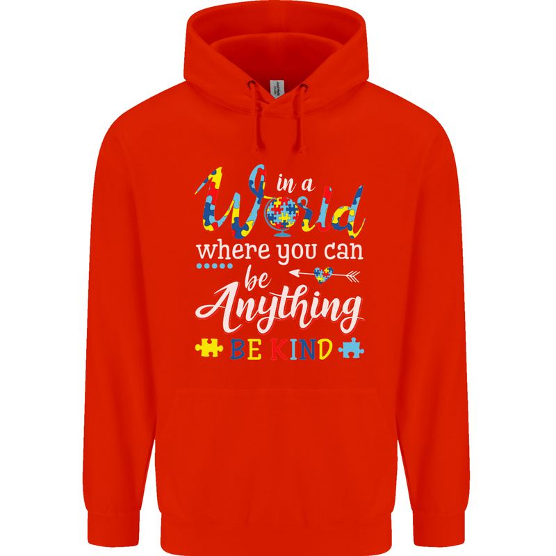 Autism In a World Be Kind Autistic ASD Mens 80% Cotton Hoodie Bright Red