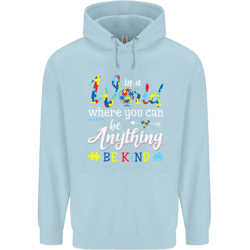 Autism In a World Be Kind Autistic ASD Mens 80% Cotton Hoodie Light Blue